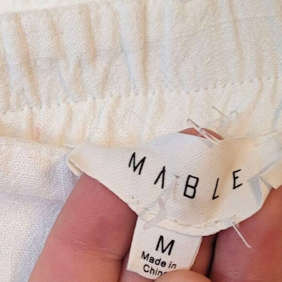 Mable Women's White Linen Blend Flowy Wide Leg Pants Size M - Picture 3 of 6